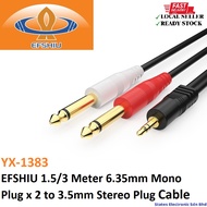 EFSHIU 1.5/3 Meter 6.35mm Mono Plug x 2 to 3.5mm Stereo Plug Cable - YX-1383
