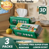 【3 Packs】 RoYo Panda Tisu kitchen Wipes Wet Tissue Kitchen Cleaning Wipes Soft Deluxe Tissue 240Pcs
