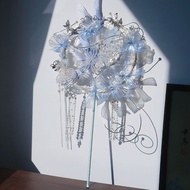 Blue Bridal Wedding Fan Hanfu Double Circle Finished Heavy Industry Cover Fan Chinese Style Xiuhexi 