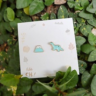 富士山 恐龍 日本之旅 雷龍 夾式耳環 生日禮物 dinosaur fuji