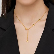 cod 9999 real gold 24K yellow gold Necklace Female Niche Design Clavicle Chain Small Waist Necklace 