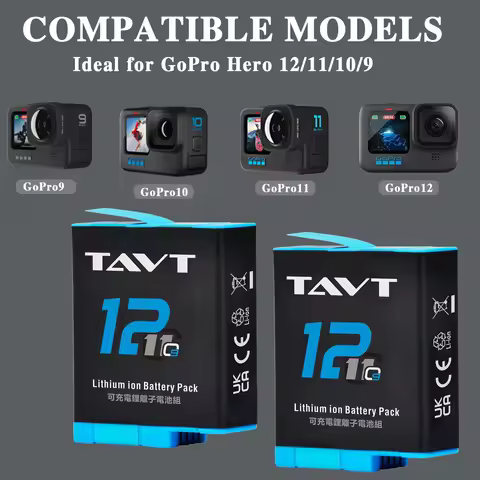 TAVT Battery For GoPro Hero 12 11 10 9 Motion Camera Battery+Fast Charger Box For GoPro Hero Recharg