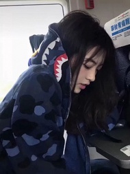 BAPE เสื้อสเวตเตอร์ปักลายมีฮู้ดสำหรับผู้ชาย,เสื้อสเวตเตอร์ถักฤดูใบไม้ร่วงและฤดูหนาวมีซิปลายพรางเสื้อ