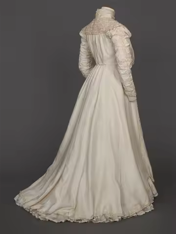 1900s Medieval Renaissance White Long Sleeves Dress Victorian Vintage Costume Tudor Party Ball Gown