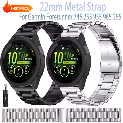 22mm Metal Strap For Garmin Forerunner 265 965 955 255 745 Music Stainless Steel Bracelet Watchband 