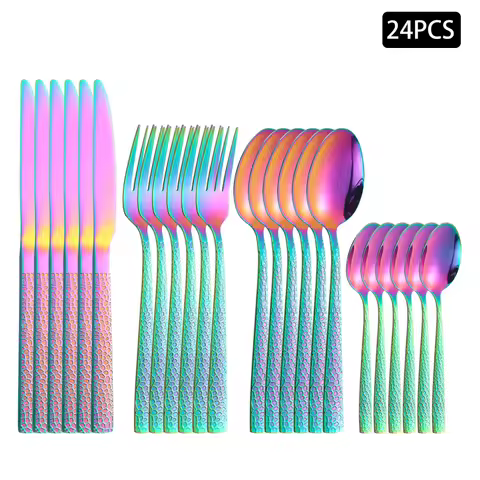 4/6/16/24pcs Stainless steel colored cutlery set Square handle snakeskin cutlery Household knife, fo