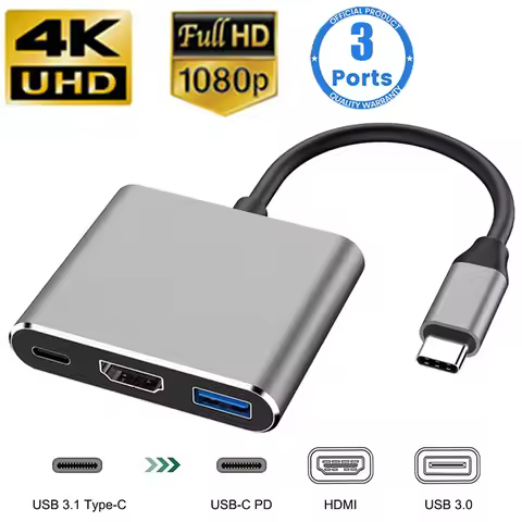 3 in 1 Usb Hub USB C to HDMI-compatible Splitter HUB Type-c to HDMI-compatible USB3.0 Docking Statio