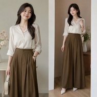Big Size Women's Straight-Leg Pants Made of Cold Mango High-Waisted Loose Form Beautiful Elegant Con