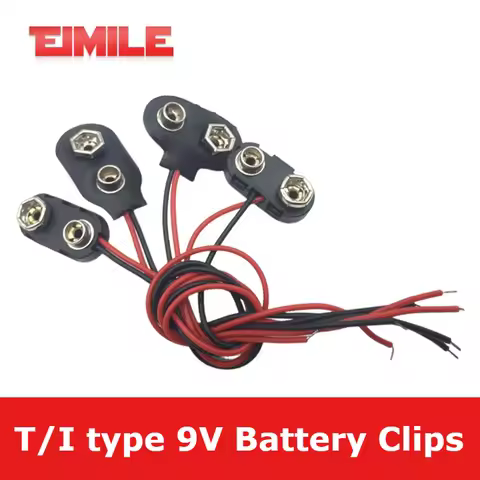1/5/10pcs T Type I Type 9V Battery Clips 2 Wired Cable Connection Connector Buckle 9 Volt Battery Cl