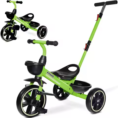 2-in-1 Toddler Tricycle for Ages 18 Months to 5 Years - Foldable Footrest, Easy Push Handle, Green