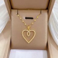 Trendy Heart Stainless Steel Cubic Zirconia Necklaces For Women Men Gold Color Metal Crystal Necklace Party Everyday Jewelry