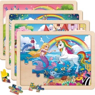 Puzzles for Kids Ages 4-6 Large 24 PCs Unicorn Mermaid Princess Wooden Jigsaw Puzzles for Toddlers P