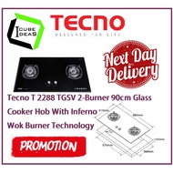 Tecno T 2288TGSV 2-Burner 90cm Glass Cooker Hob with Inferno Wok Burner Technology