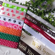 Silk ribbon with patterns and letters, size 1CM to 3.8cm (5 meter cord)