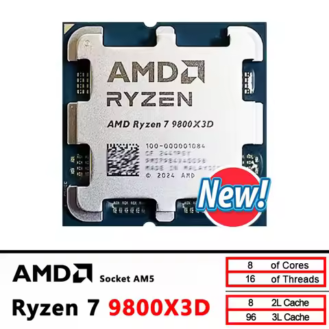 New Ryzen 7 9800X3D AMD R7 9800X3D CPU Processor , 8C/16T 120W up to 5.2 GHz, L3=96M 100-100001084 S