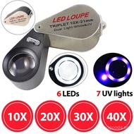 10X 20X 30X 40X Magnifier with 6 LEDs 7 UV Lights Jewelry Diamond Magnifying Glass Handheld Illumina