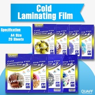QUAFF Cold Laminate Film A4 Size | 20 Sheets | PVC Vinyl Transparent & Waterproof | Protect your pap