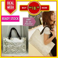 ZEBRA PRINT TOTE BAG WOMAN PU LEATHER SHOULDER BAG LARGE TOTE (SILVER) BA269