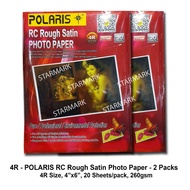 Polaris RC Rough Satin Photo Paper - 4R Size, 4x6 inches, 20 Sheets / Pack, 260gsm - 2 Packs
