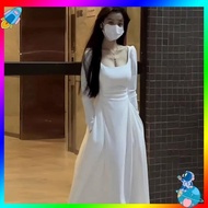 lovito lovito dress Xiao Xiang Hepburn style French temperament white dress 2024 early spring new waist square neck long skirt premium