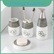 Elegant Washroom Ceramic Accessories 4piece Set With Flower Motif For Giving Gift