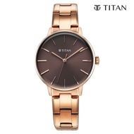 Titan TGIF Quartz Analog Brown Dial Rose Gold Stainless Steel Strap Watch for Women