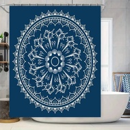White Mandala Shower Curtain Blue Printed Bath Decorative Liner Extra Long Size 72x84 Polyester Fabr