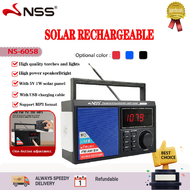NSS Protable Radio with LED Display Rechargeable High Quality Torch and Lamp Solar Powered Bluetooth Radio, with 3 Band FM/AM/SW USB/TF Player Radio fm am radio NS-6058
