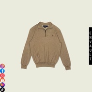 R4lph Laur3n Quarter Zip Pima Knit Sweater (Dark Oat | Taupe Brown Logo) RL 0247