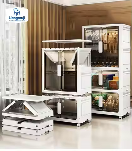 Wardrobe Clothes Organizer Foldable Organizer Cupboard Movable Storage Cabinets for Home Use Clothin