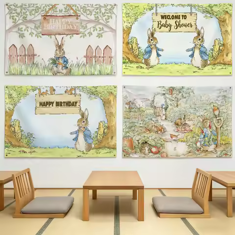Peter Rabbit Birthday Flag Durable Outdoor Indoor Patio Festive Decoration Classic Design Pole Wall 
