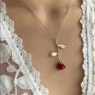 Red rose branch necklace HA486