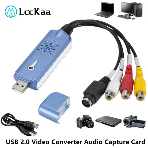 LccKaa USB Audio Video Capture Card Adapter RCA to USB 2.0 Video Capture Converter With USB Cable Fo