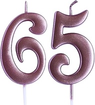 Rose 65th Birthday Candle, Number 65 Years Old Candles Cake Topper, Woman Or Man Party Decorations, 