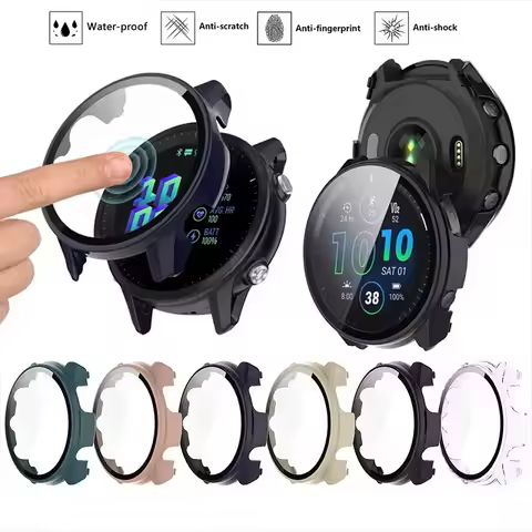 Tempered Glass Case for Garmin Forerunner 165 965 955 255 Screen Protector & Protective Bumper Cover