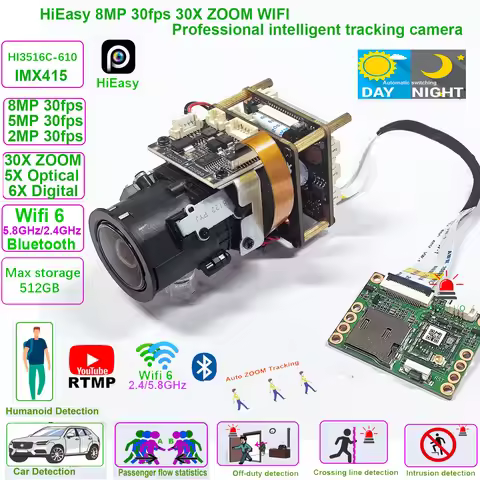 HiEasy IMX415 4K 30fps 30X ZOOM wireless wifi IP Camera moudle ONVIF RTMP SD Card PTZ