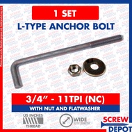 ▔ ༄ ☯ ◯ ◺ ● 1SET 3/4 inches A307 4140 BI Anchor Bolt with nut and washer | L Bolt | Hook Bolt for C