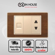 Tenko lan network socket with 2-pin wall socket, rectangular face, wood grain plastic surface TK-C6-