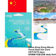 CMLink Travel China Hong Kong Macao Data SIM Card 5G Online 3/5/7/10/15 days