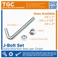 500/250/100 Sets J Bolt 1/4 x 2 | 2-1/2 | 3 with bonded washer and hex nut Galvanized / Roof Screw /