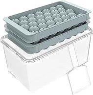 Unigul Ice Cube Tray with Bin &amp; Scoop, Upgrade 0.8 Inch Space-saving Ice Trays for Mini Fridge Freezer, 2 Pack round ice cube trays for freezer, Making 66PCS Sphere Ice Balls for Coffee Cocktail