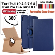For iPad 10.2 2021 2020 2019 9th 8th 7th Gen Pro 10.5 6 5 9.7 2017 2018 Air 3 2 1 Tablet Flip Casing A2603 A2604 A2428 Fashion 360° Rotating Stand Leather Case Shockproof Protective Cover