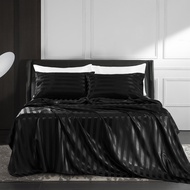 【Super low price】3/4pcs Queen King Size Luxury Bed Sheet Set Covers Satin Black Bed Sheets Pillowcas