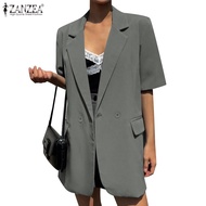 ZANZEA Women Korean Fashion Polo Short Sleeve Button Loose Suit Coat Blazer