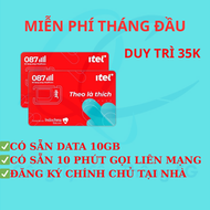 FREESHIP - CHƯA KÍCH HOẠT.Sim 4G itel vina 10GB 10 phút liên mạng có sẵn tháng đầu duy trì 35k