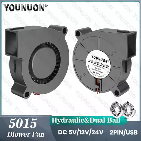 2 Pieces Dual Ball Bearing 50x50x15MM DC Blower Fan 50mm 3D Printer Fan 5V/12V/24V 5cm 5015 Blower C