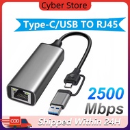 2 IN 1 USB LAN Gigabit Converter Type C & USB HUB 3.0 LAN - Up to 2500 MB/s