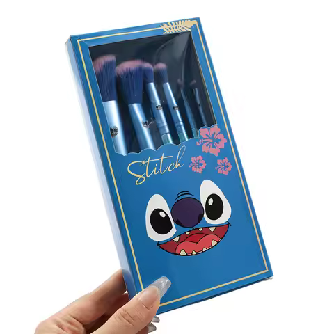 Anime Cartoon Stitch Makeup Brush Set, Wooden Eyeshadow Brush, Loose Powder Brush, Gift for Friends,