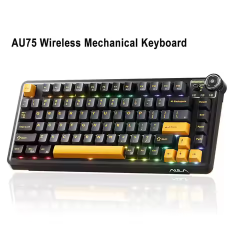 Aula AU75 Wireless Mechanical Keyboard 75% Hot-Swappable RGB Multi-Device Knob Control PBT Keycaps C