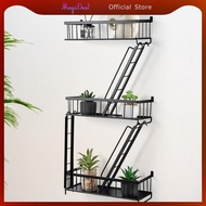 MagiDeal Fire Escape Wall Shelf Wall Floating Shelf 3 Layers Vintage Style Flower Shelf Home Decor S